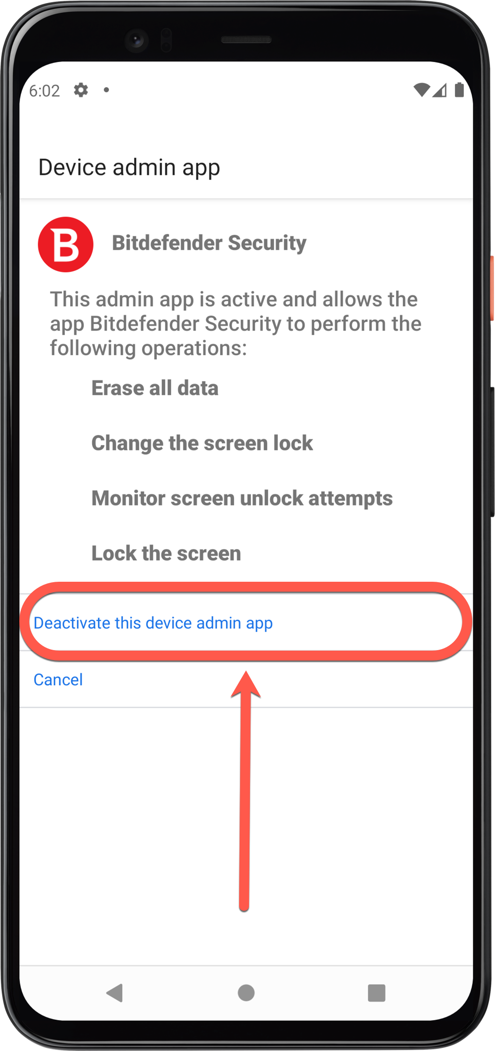 Cum se poate dezinstala Bitdefender Mobile Security pentru Android - metoda 2