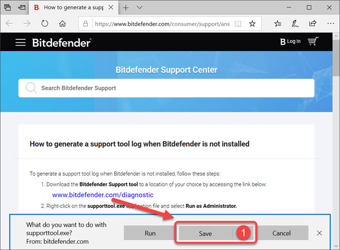 Cum generez un log Bitdefender support tool pe Windows - descarcare
