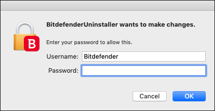 Cum pot dezinstala Bitdefender Antivirus for Mac - confirma cu parola de mac