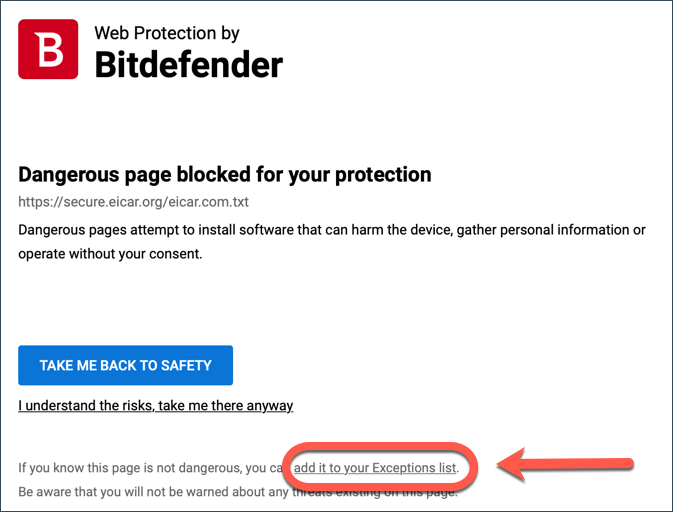 Excluderea unui site legitim din Bitdefender TrafficLight