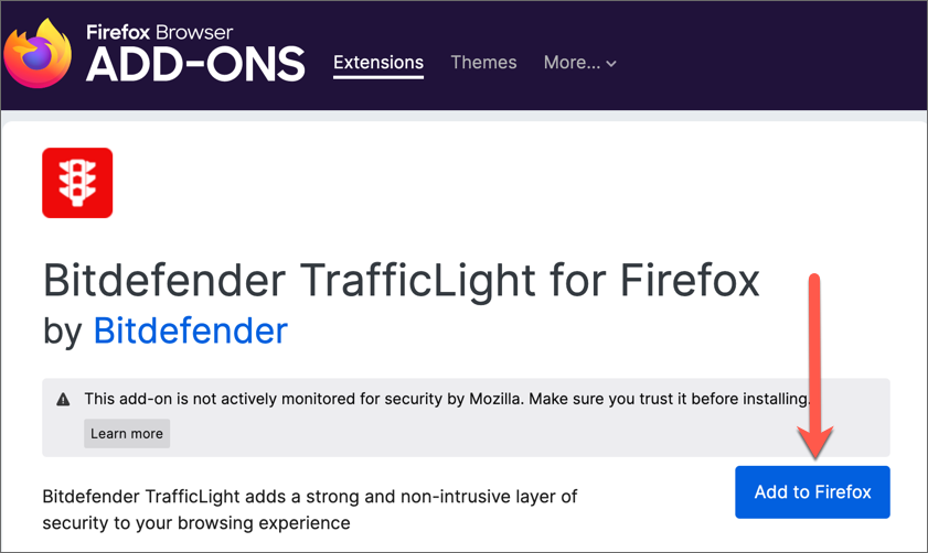 instalarea Bitdefender TrafficLight pe Firefox