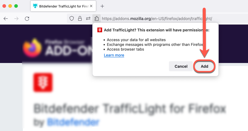 Adaugare extensie TrafficLight pe Firefox