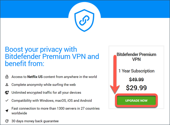 Bitdefender Premium VPN pe Mac - cos cumparaturi Upgrade