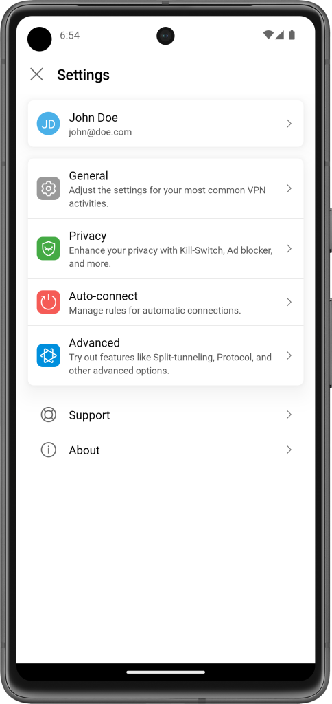 Bitdefender VPN pentru Android - Setări