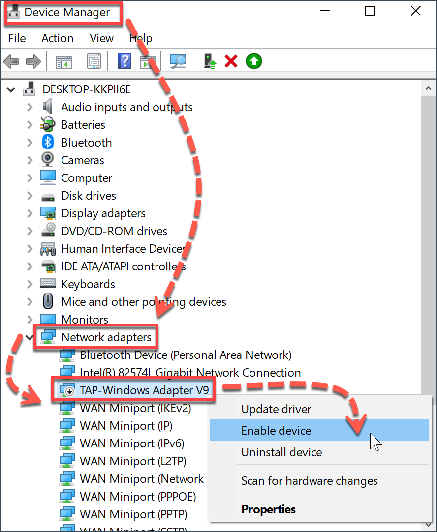 Remedierea erorilor Bitdefender VPN pe Windows - Device manager