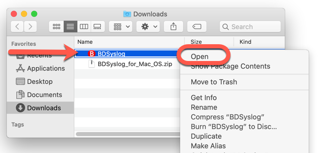 Folosirea utilitarului de scanare BDsysLog pe Mac - Open