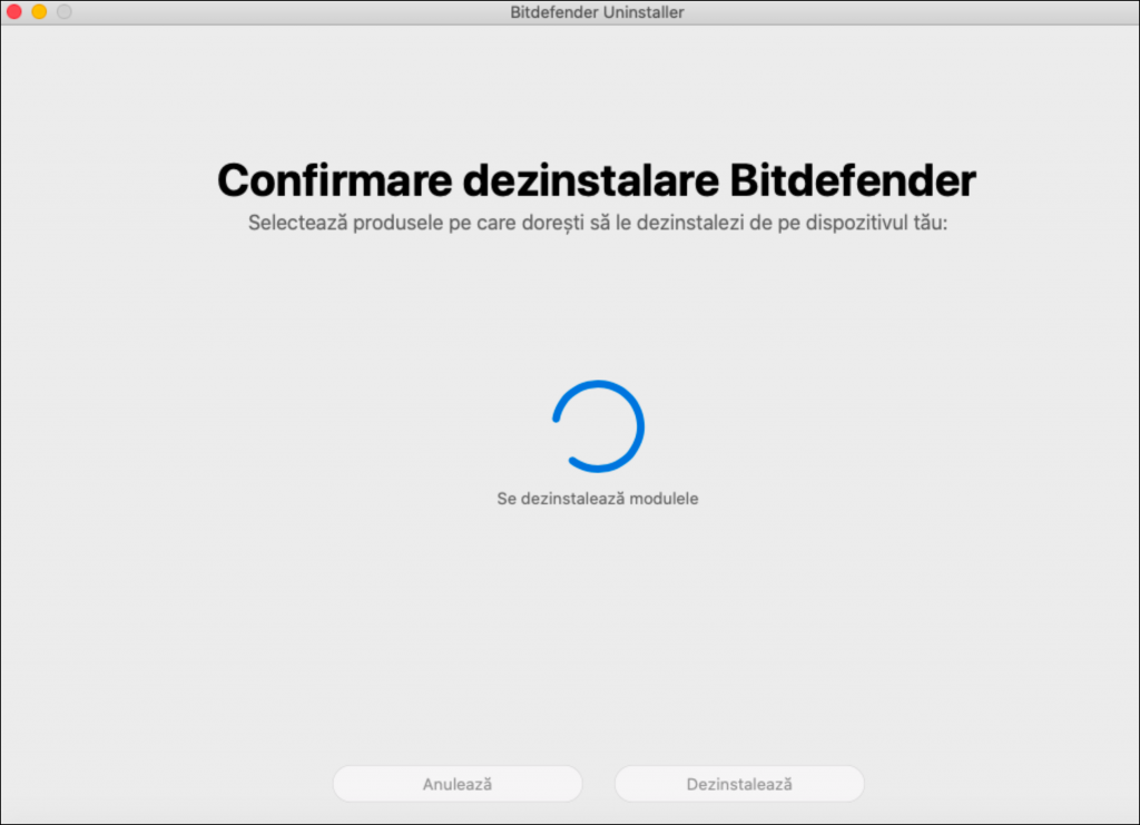 Cum pot dezinstala Bitdefender Antivirus for Mac - confirmare dezinstalare.
