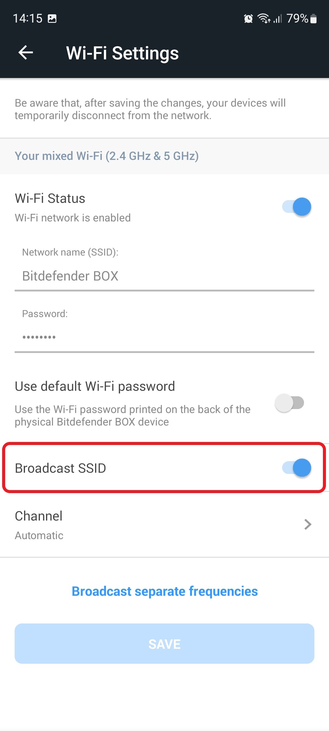 Butonul Broadcast SSID ascunde rețeaua