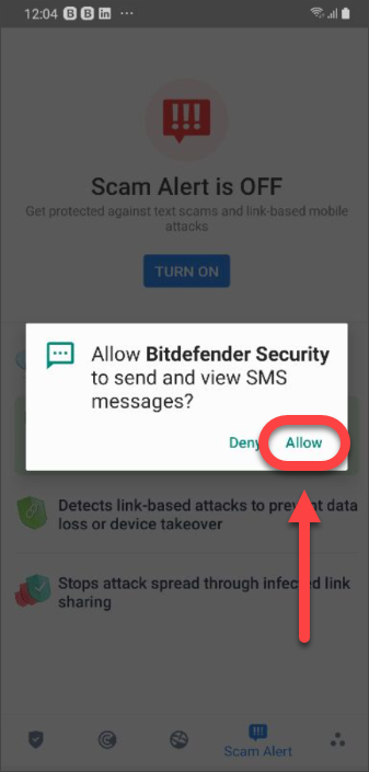 Permiteți ca Scam Alert să scaneze mesaje SMS