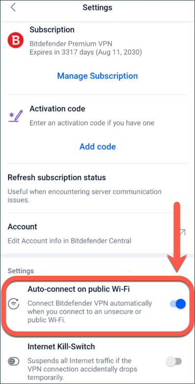 Bitdefender VPN - Conectare automată la Wi-Fi public
