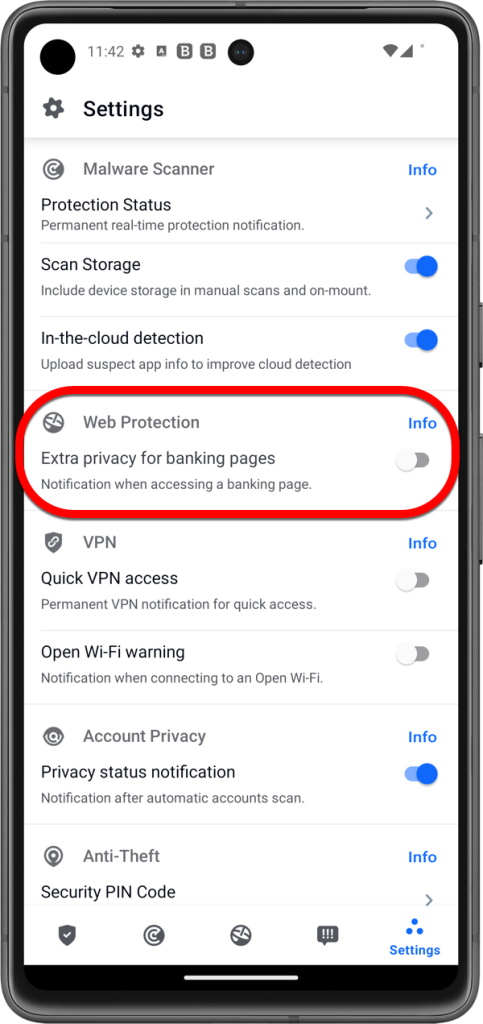Cum dezactivez notificările VPN legate de operațiuni bancare în Bitdefender Mobile Security?