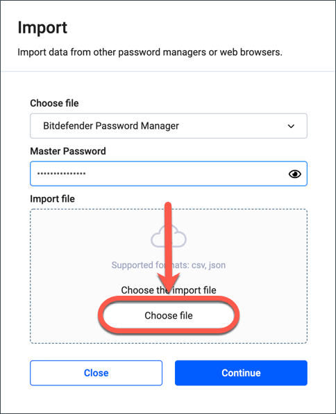 Transfer date din Kaspersky către Bitdefender Password Manager