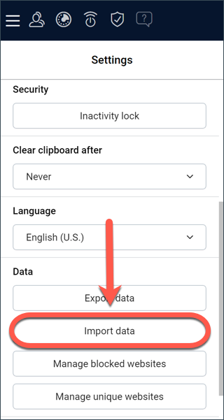 Transfera datele din Portofel in Bitdefender Password Manager - butonul Import date