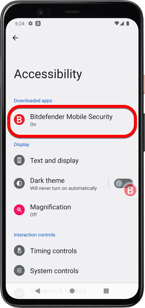 Eliminare buton B flotant - Bitdefender Mobile Security