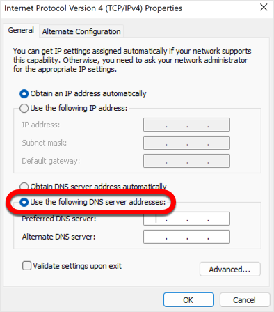 adresa server - schimbare DNS pe Windows